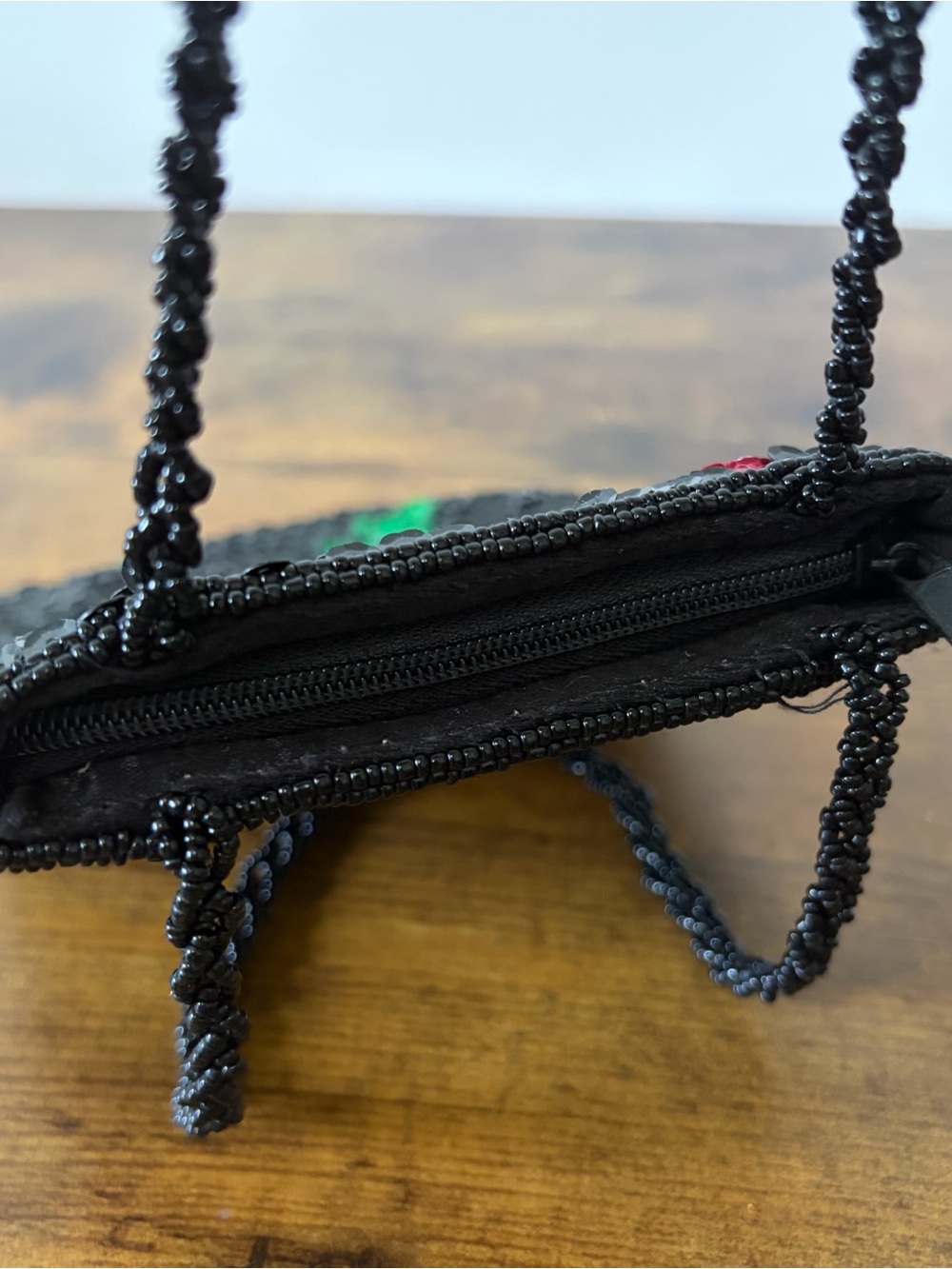 Small Vintage Sequin bag with Beaded Wrist Strap Evening purse with Zipper 6”X5” - Picture 7 of 10